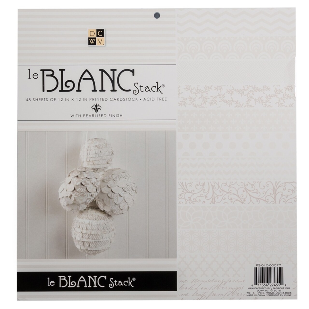 DCWV Single-Sided Cardstock Stack 12"X12" 48/Pkg-Le Blanc, 12 Designs/4 Each